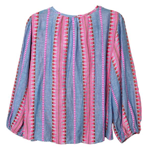 Velvet by Graham & Spencer Isla Jacquard V-Neck Boho Top 3/4 Sleeve Blouse Large - Picture 7 of 8